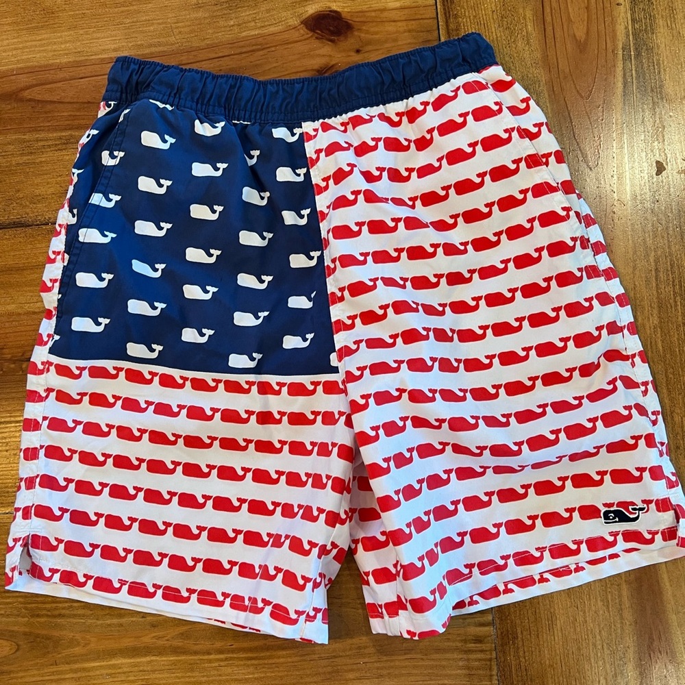 Vineyard Vines American Flag Swim Trunks, Boy’s M 12-14